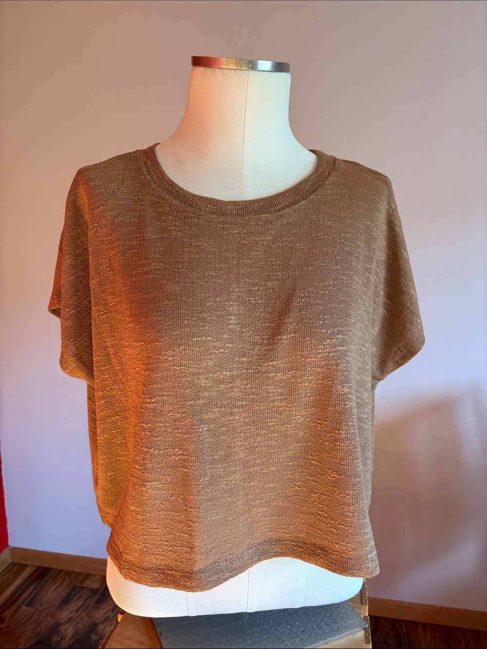 Zenana Outfitters Short Sleeve Cropped Knit Top in Brown
